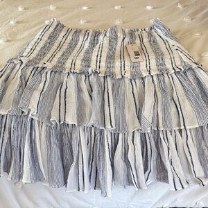 Sundry White and Navy Striped Tiered Ruffle Mini Skirt
